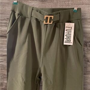 Olive Green Trousers with Gold Buckle